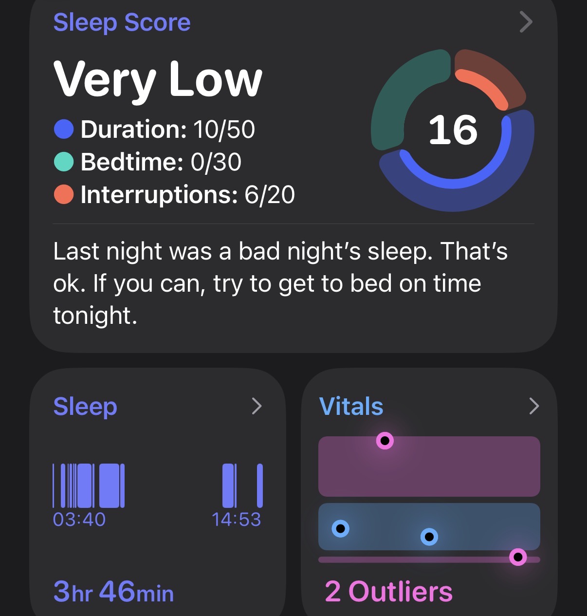 Apple Watch: Sleep and Vitals in the afternoon of 11 February 2026